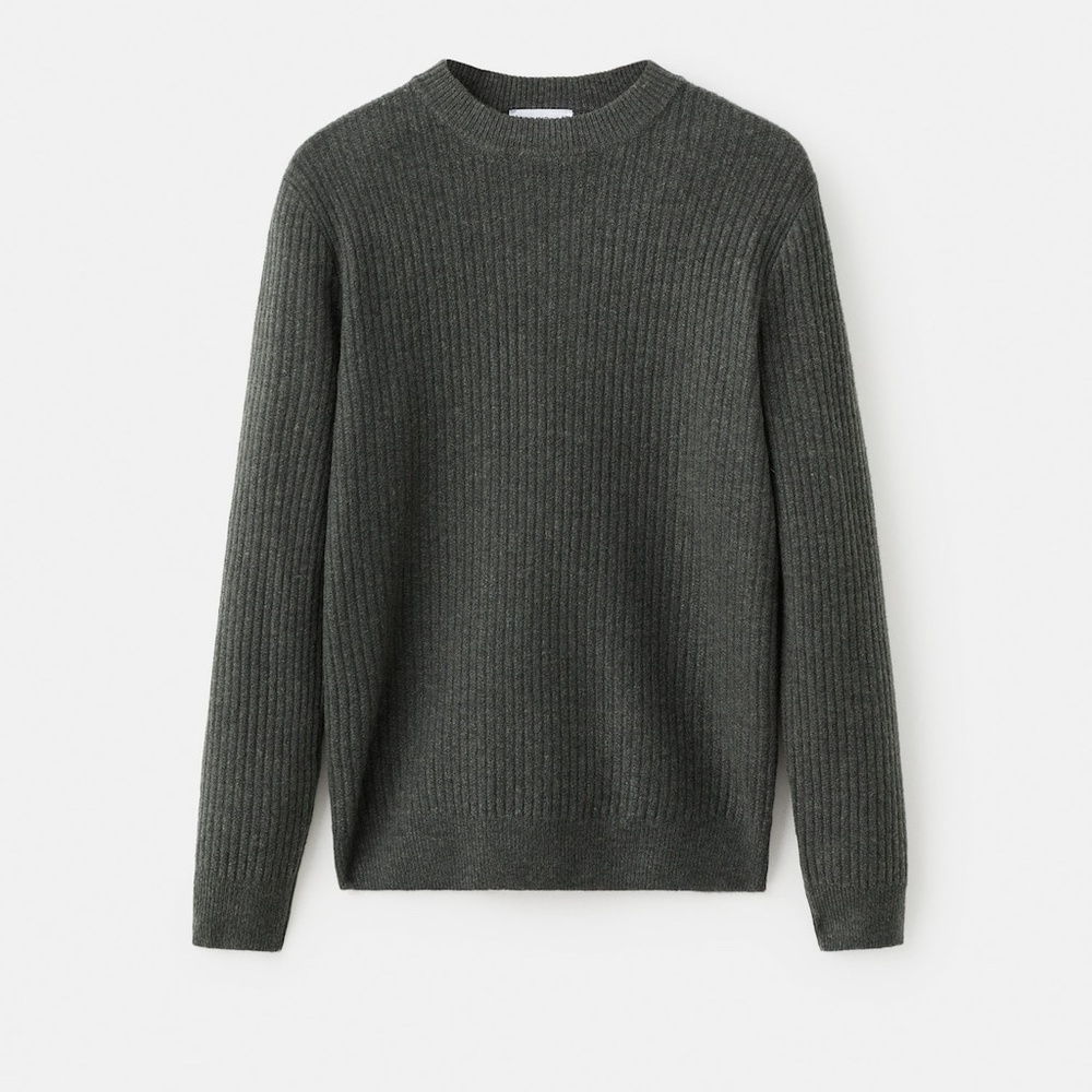 MANGO MAN - Knitted ribbed sweater dark green - M - Man